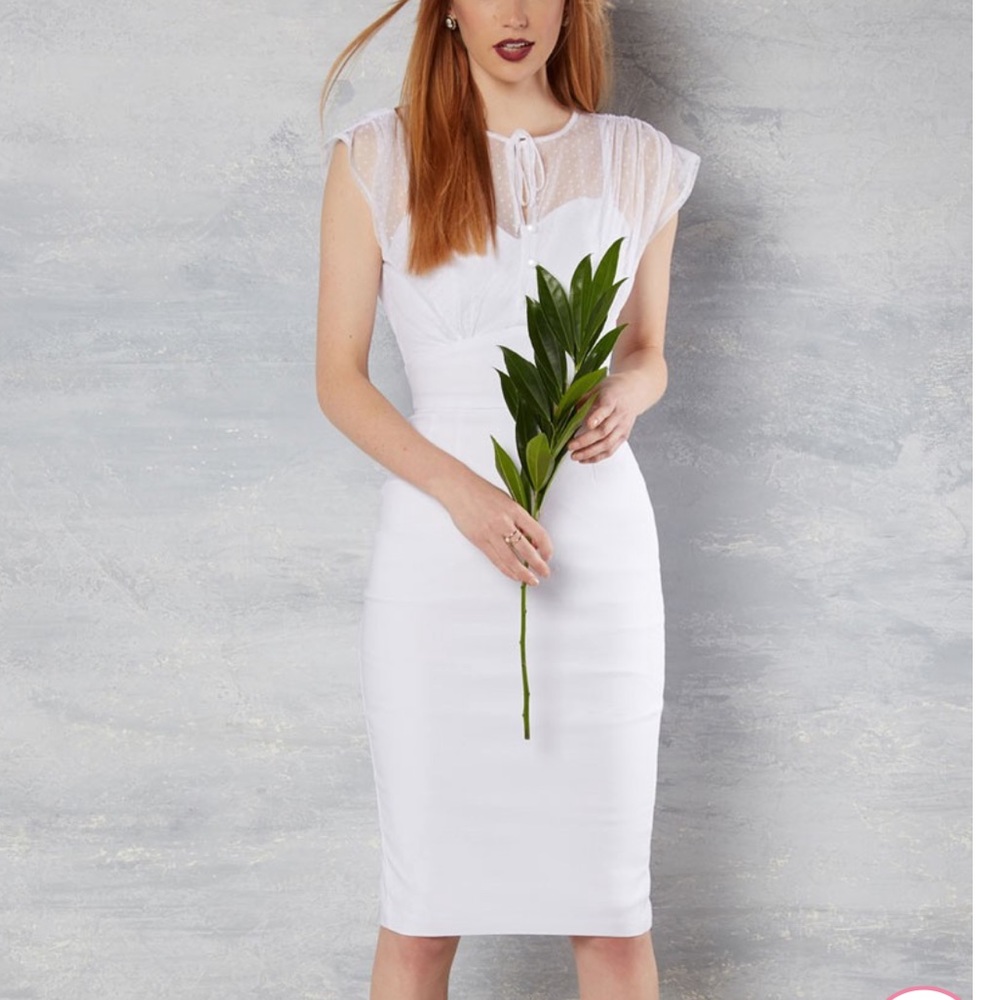Stop Staring Sheath dress with dot mesh top. XL
